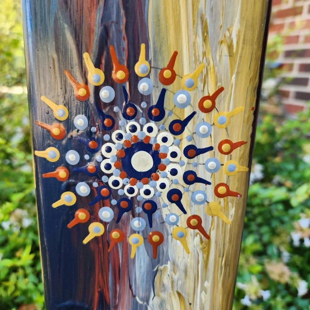 Garden Peace Pole Hand Painted w/ Solar Light Cap & Wire Stand Lighted 4 Sided
